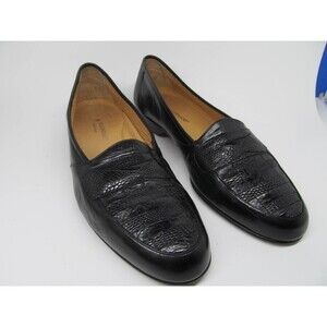 Magnanni Linea Italia Mens Black Leather Half Strap Lizard Loafers Size US 10 M